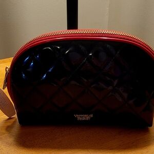 Victoria's Secret Black Quilted Cosmetic Pouch with Red Accent  New With Tag